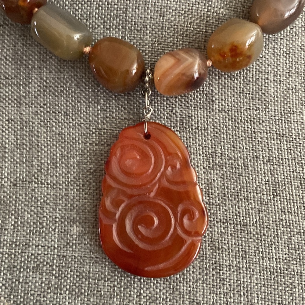 Vintage 70s Carnelian & Agate Stones Choker Necklace